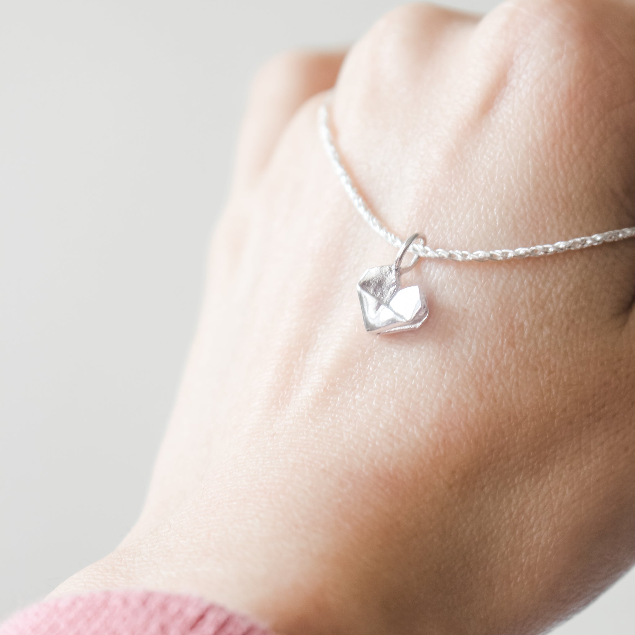 925 Silver Origami Heart Thin Bracelet