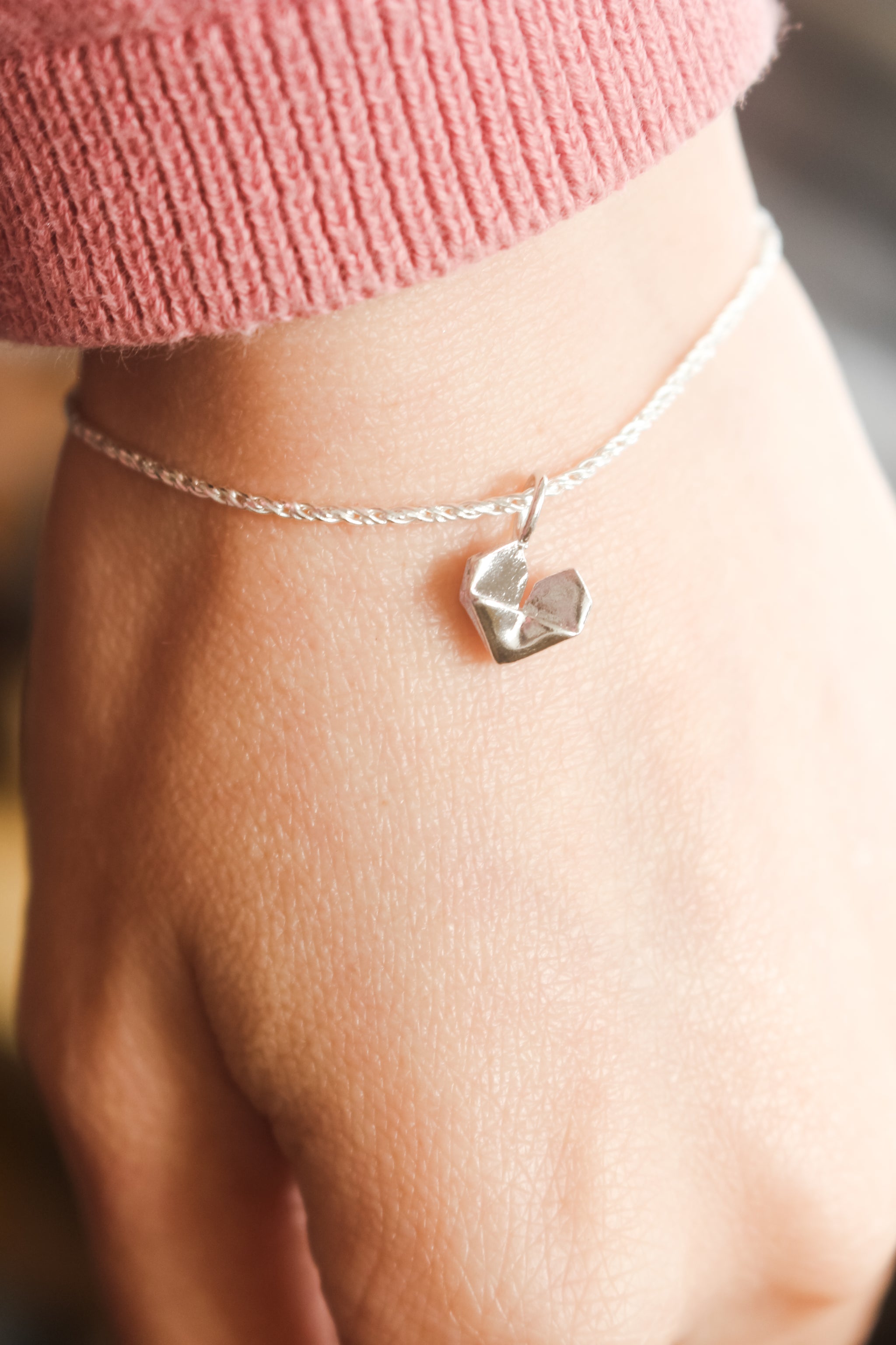 925 Silver Origami Heart Thin Bracelet