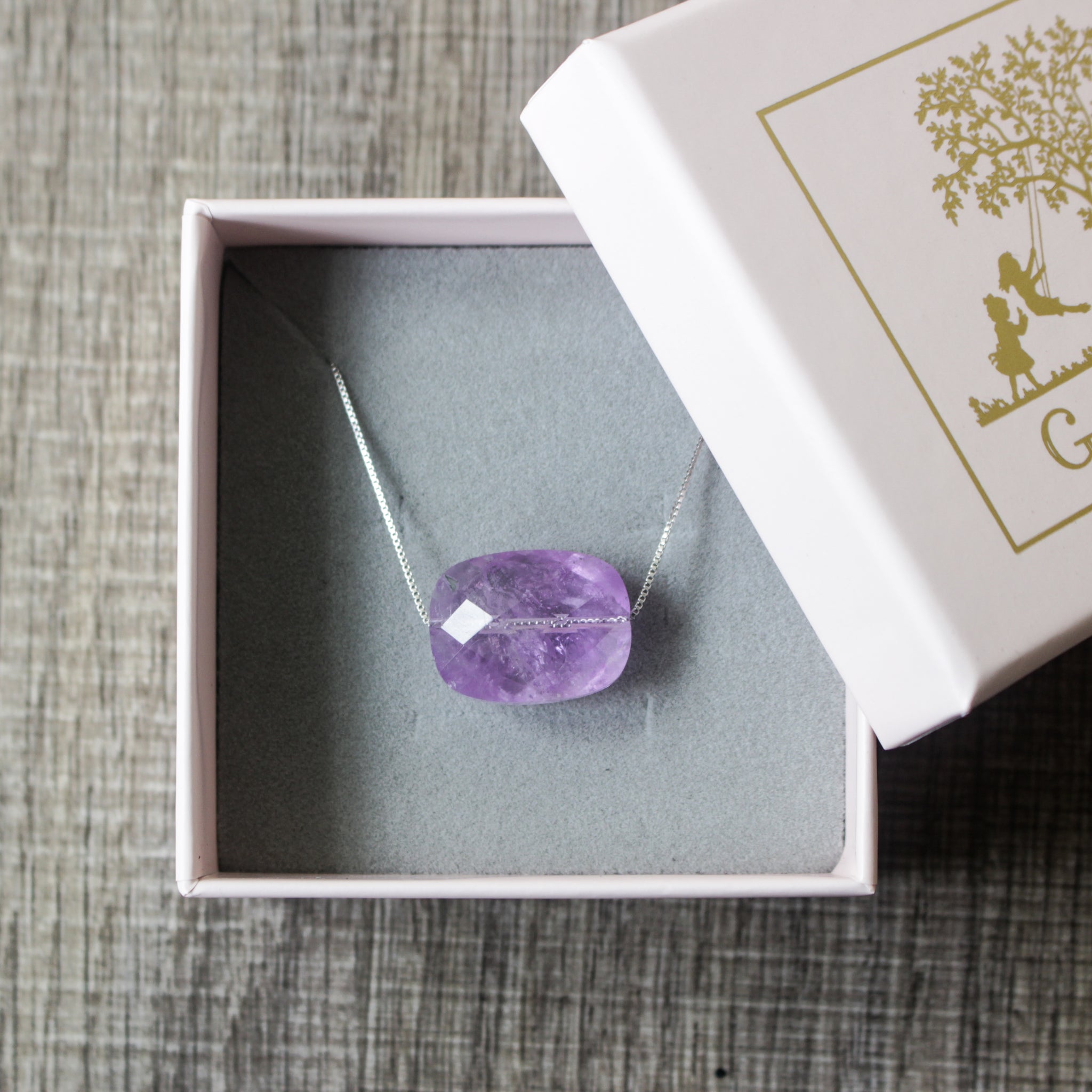 Rectangle Shaped Faceted Amethyst Necklace