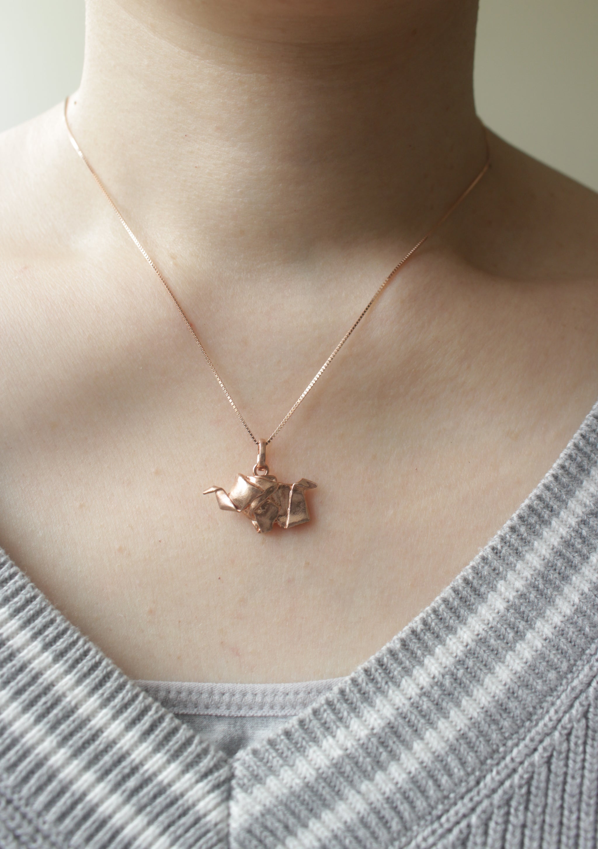 Rose Gold Plated Silver Origami Small Elephant Necklace