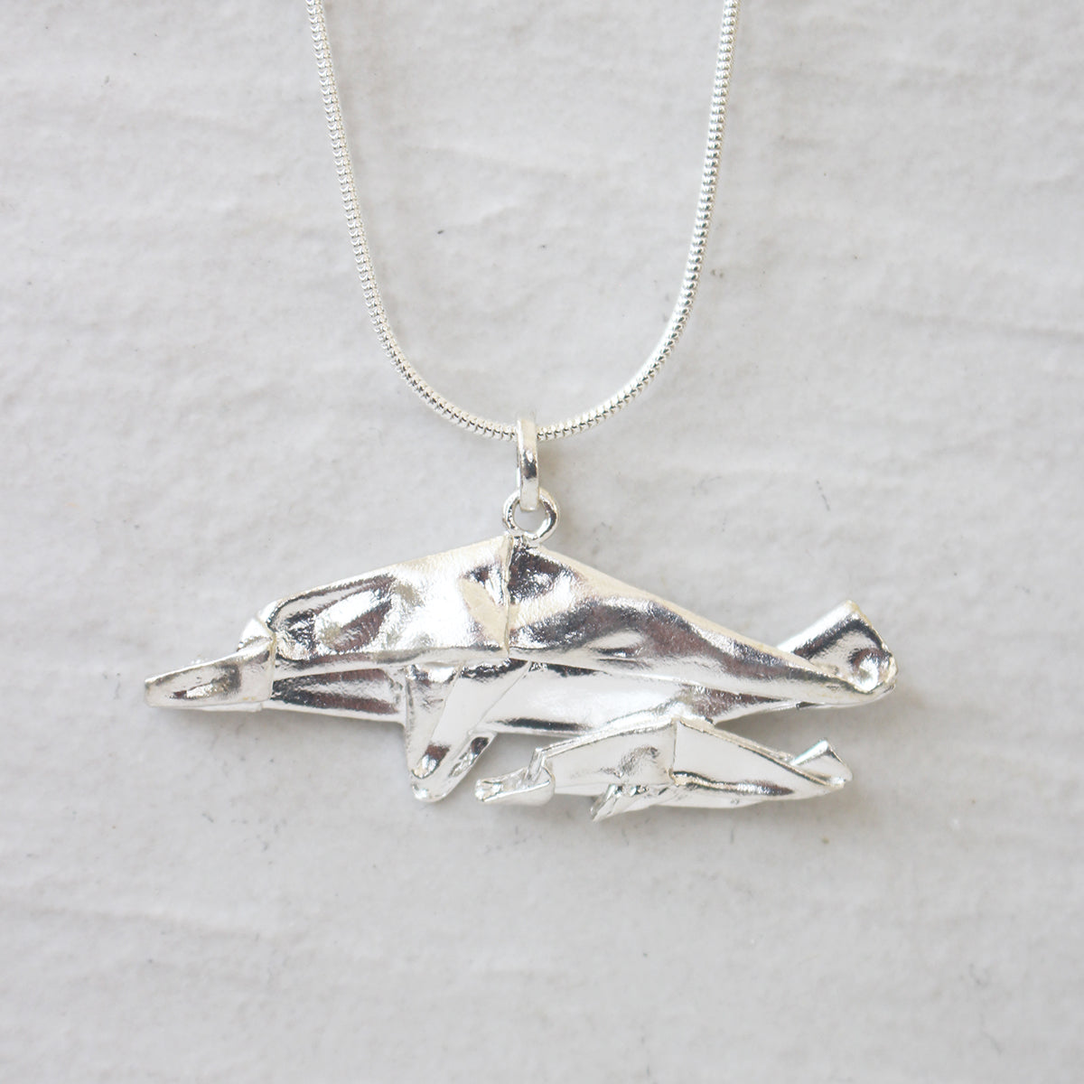 Silver Origami Dolphine Necklace