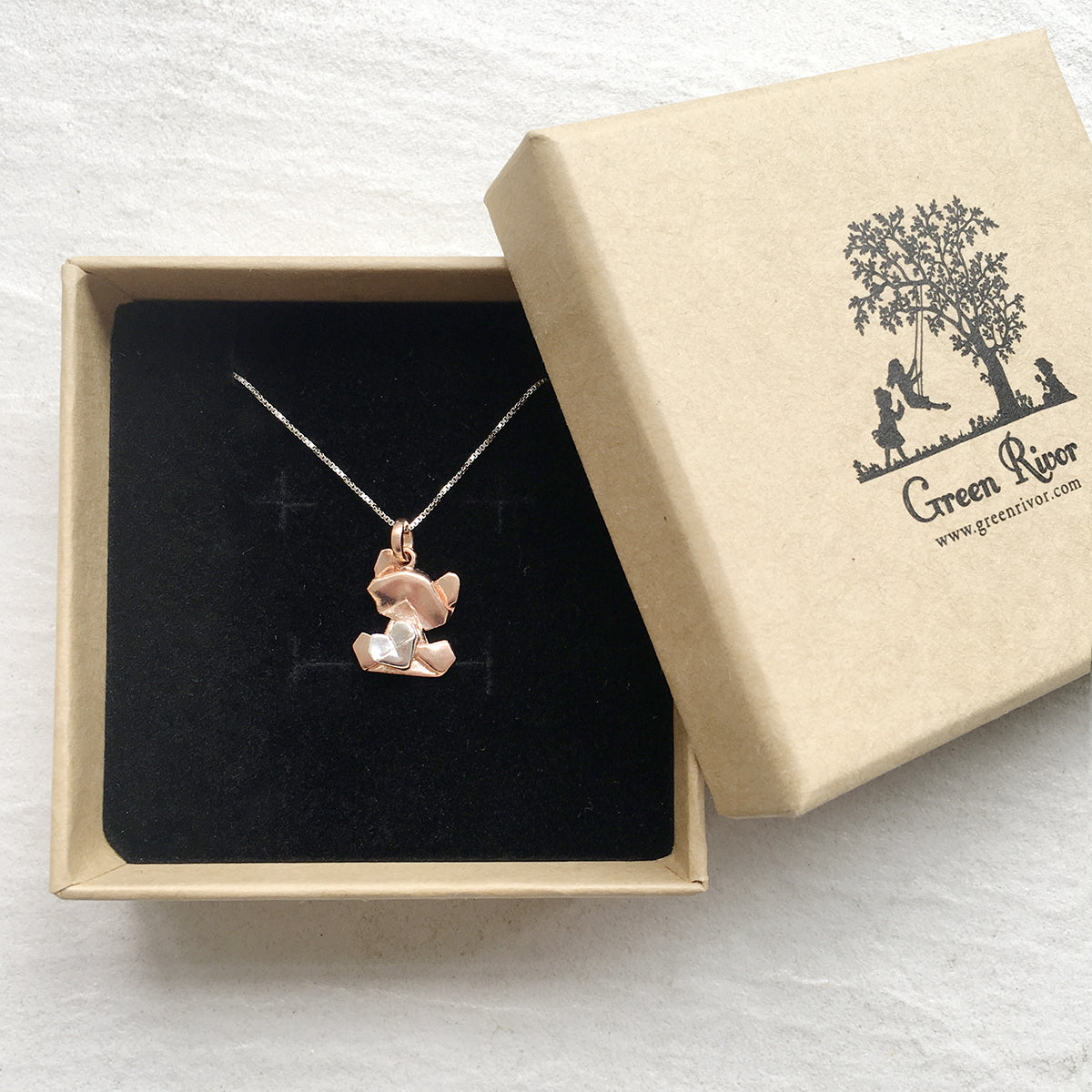 Bear My Love - 925 Silver Origami Bear My Love Necklace (Small/Rose Gold/Gloss)