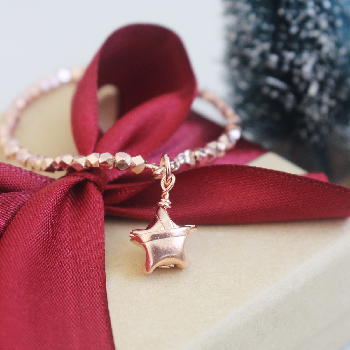 925 Silver Rose Gold Plated Origami Lucky Star Bracelet