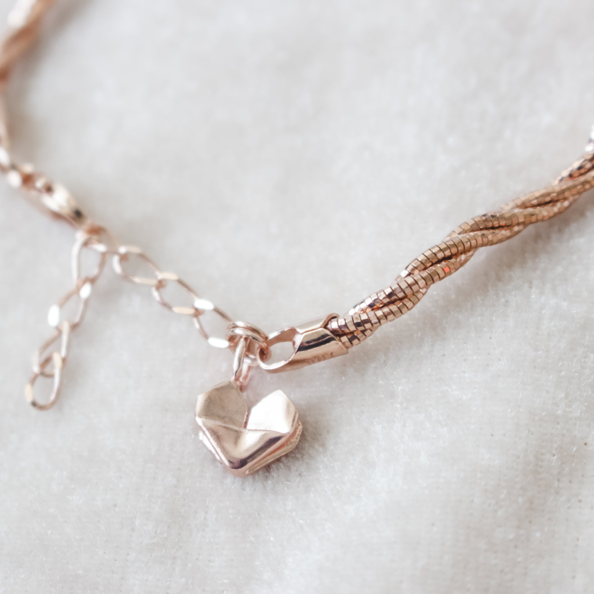 925 Rose Gold Plated Italian Silver Wavy Soft Bangle with Silver Origami Heart