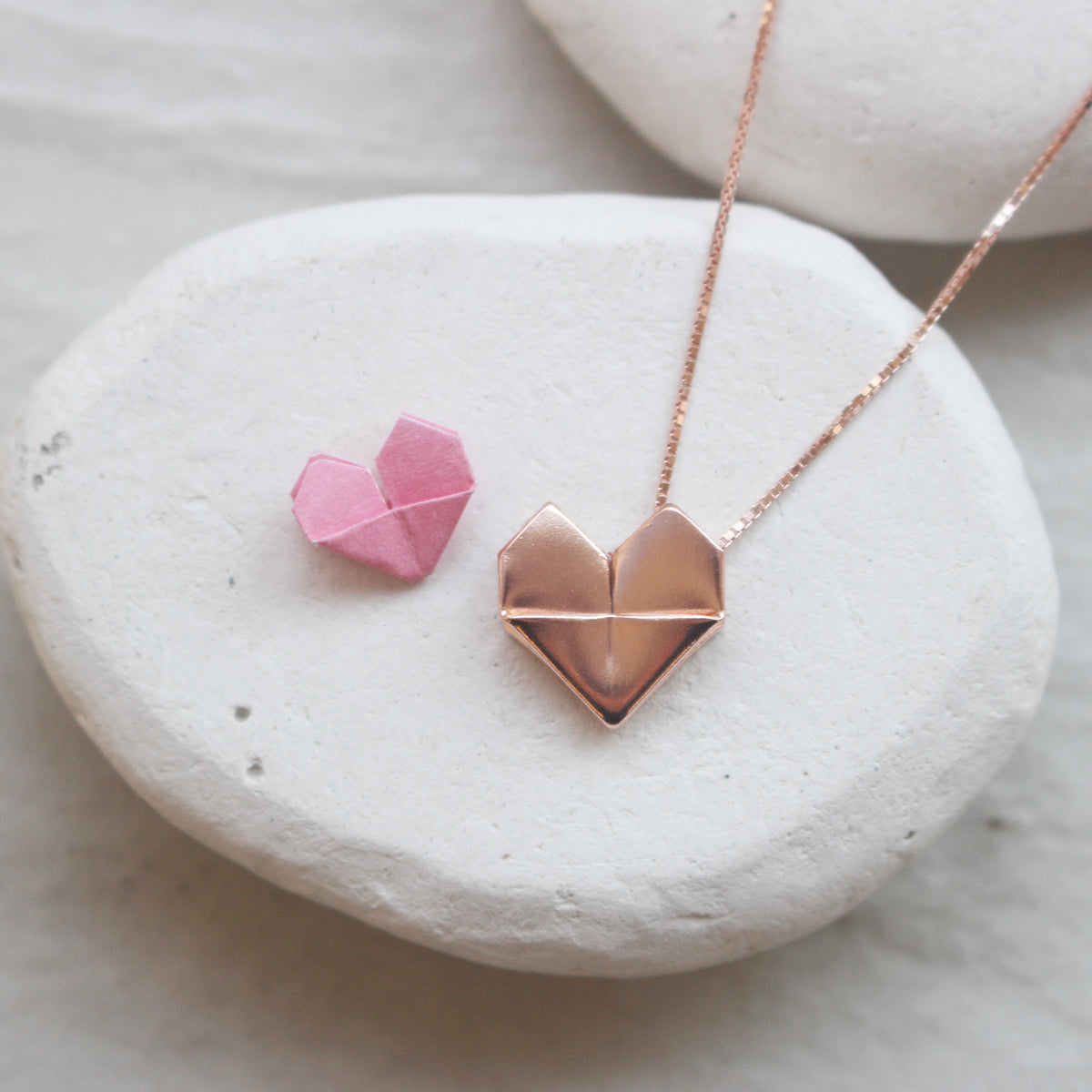 Rose Gold Plated 925 Sterling Silver Origami Heart Necklace