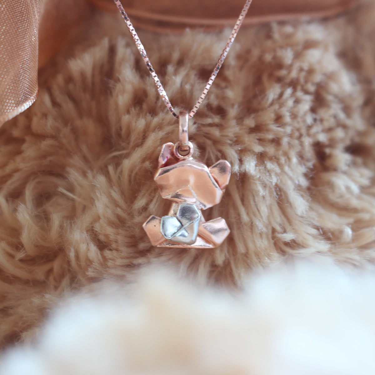 Bear My Love - 925 Silver Origami Bear My Love Necklace (Small/Rose Gold/Gloss)