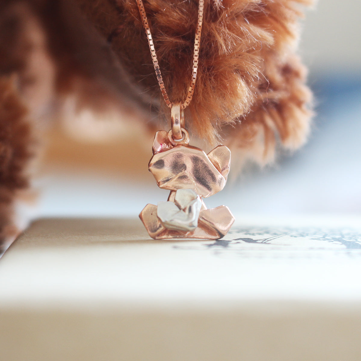 Bear My Love - 925 Silver Origami Bear My Love Necklace (Small/Rose Gold/Gloss)