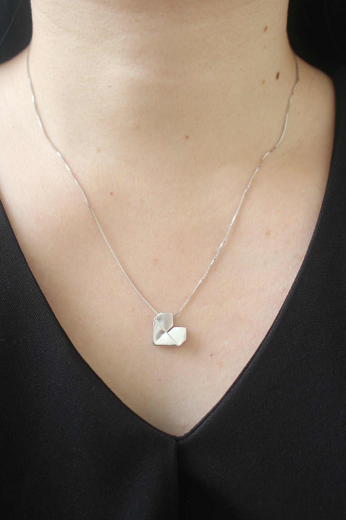 Trio Heart Necklace - Silver Origami Heart Necklace in Three Colors
