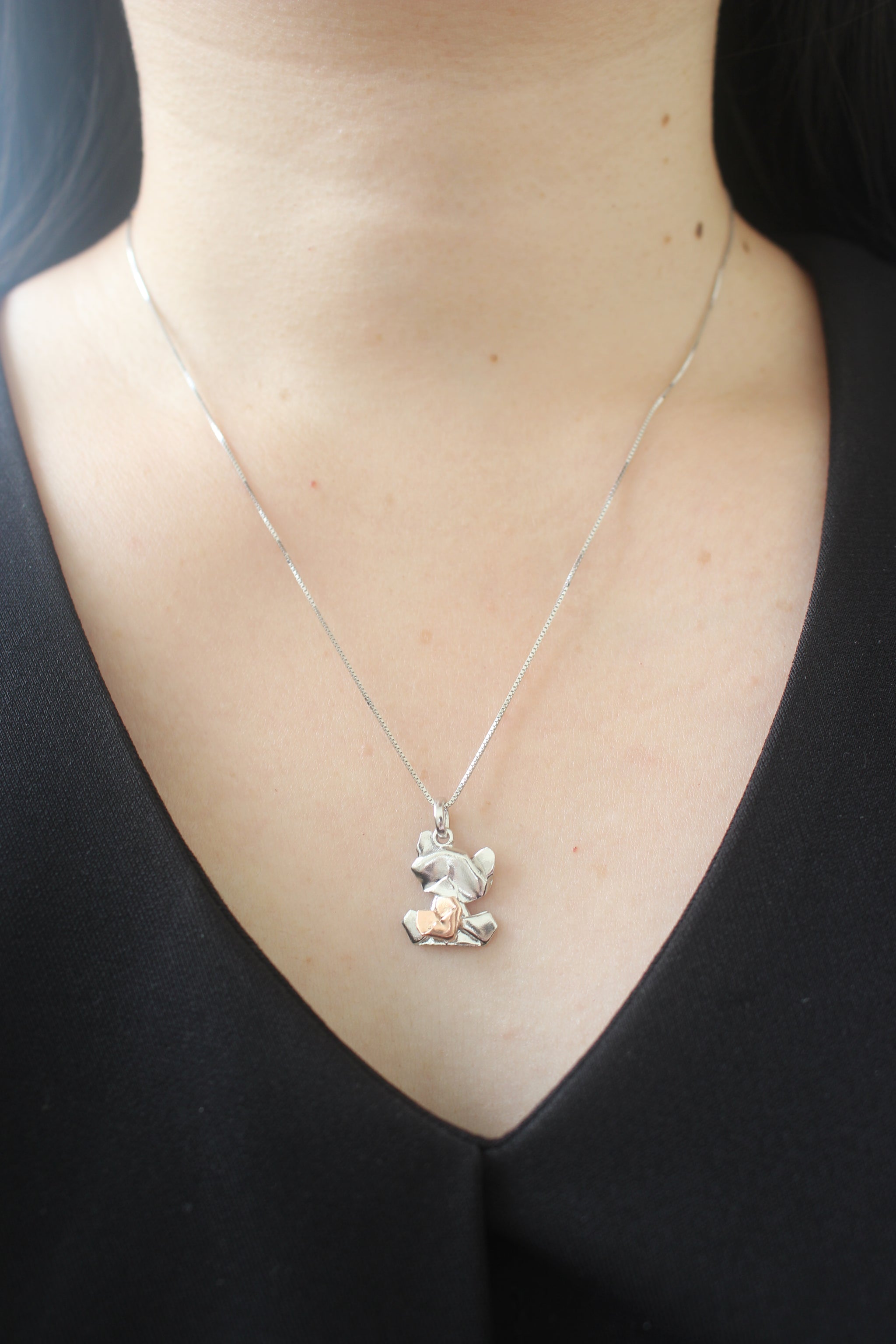 Bear My Love - 925 Silver Origami Bear My Love Necklace (Small/Silver/Gloss)