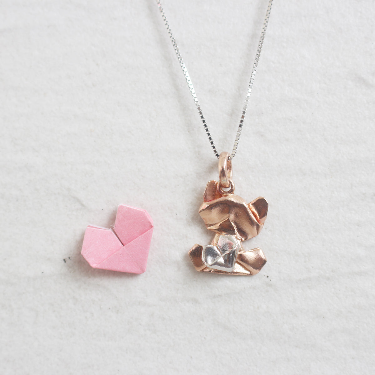 Bear My Love - 925 Silver Origami Bear My Love Necklace (Small/Rose Gold/Gloss)