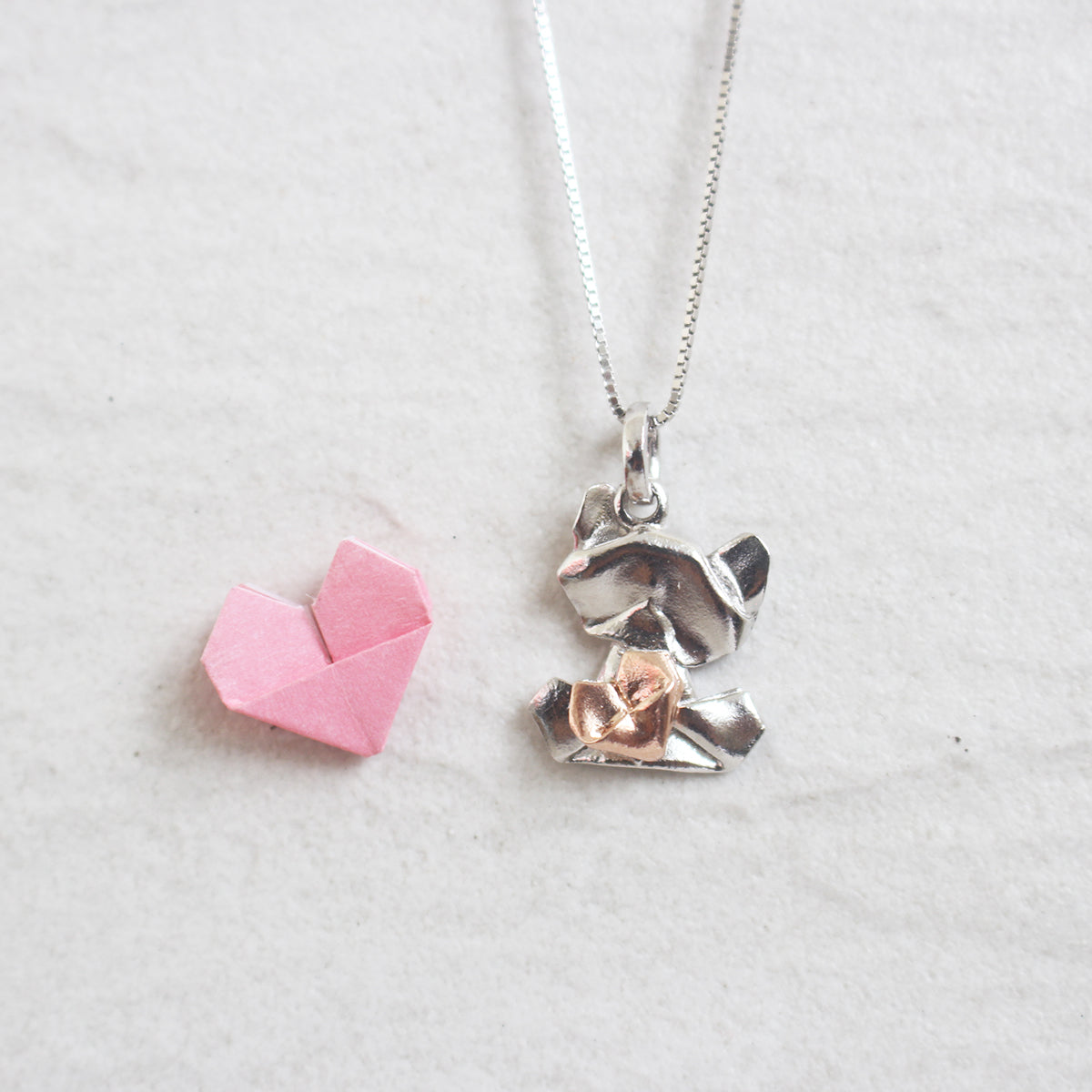 Bear My Love - 925 Silver Origami Bear My Love Necklace (Small/Silver/Gloss)