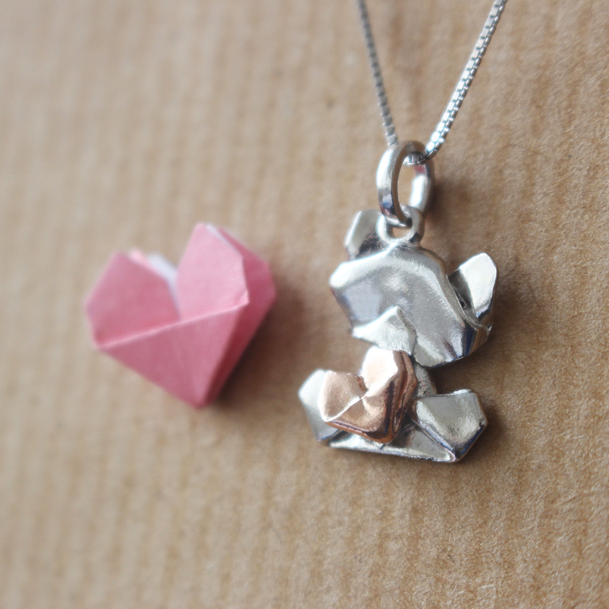Bear My Love - 925 Silver Origami Bear My Love Necklace (Small/Silver/Gloss)
