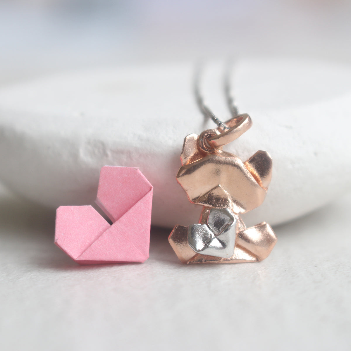 Bear My Love - 925 Silver Origami Bear My Love Necklace (Small/Rose Gold/Gloss)