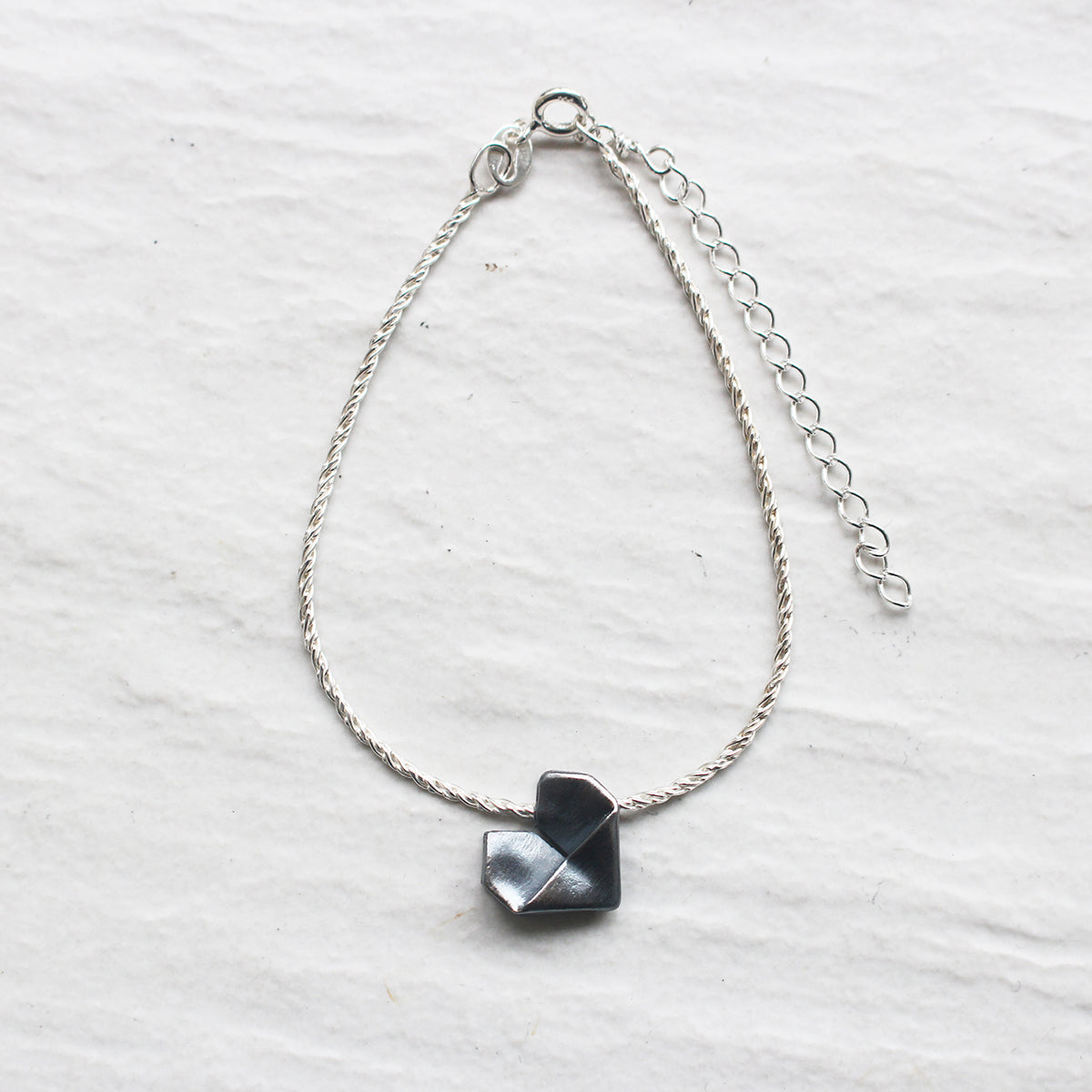 925 Black Silver Origami Heart Hand Strap (Personalised)