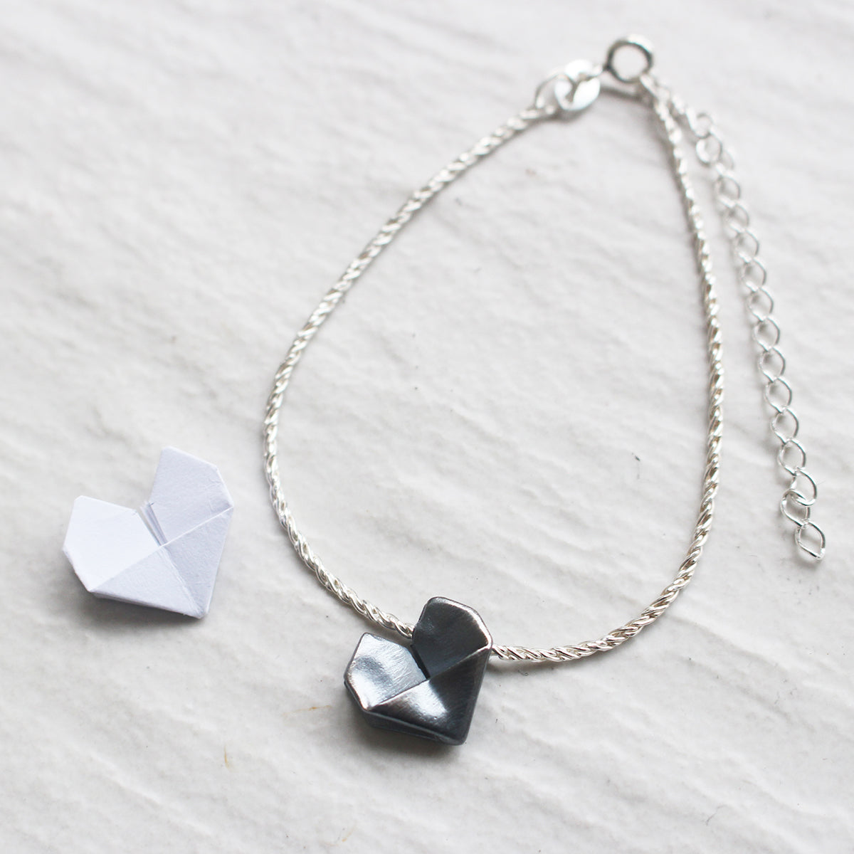 925 Black Silver Origami Heart Hand Strap (Personalised)
