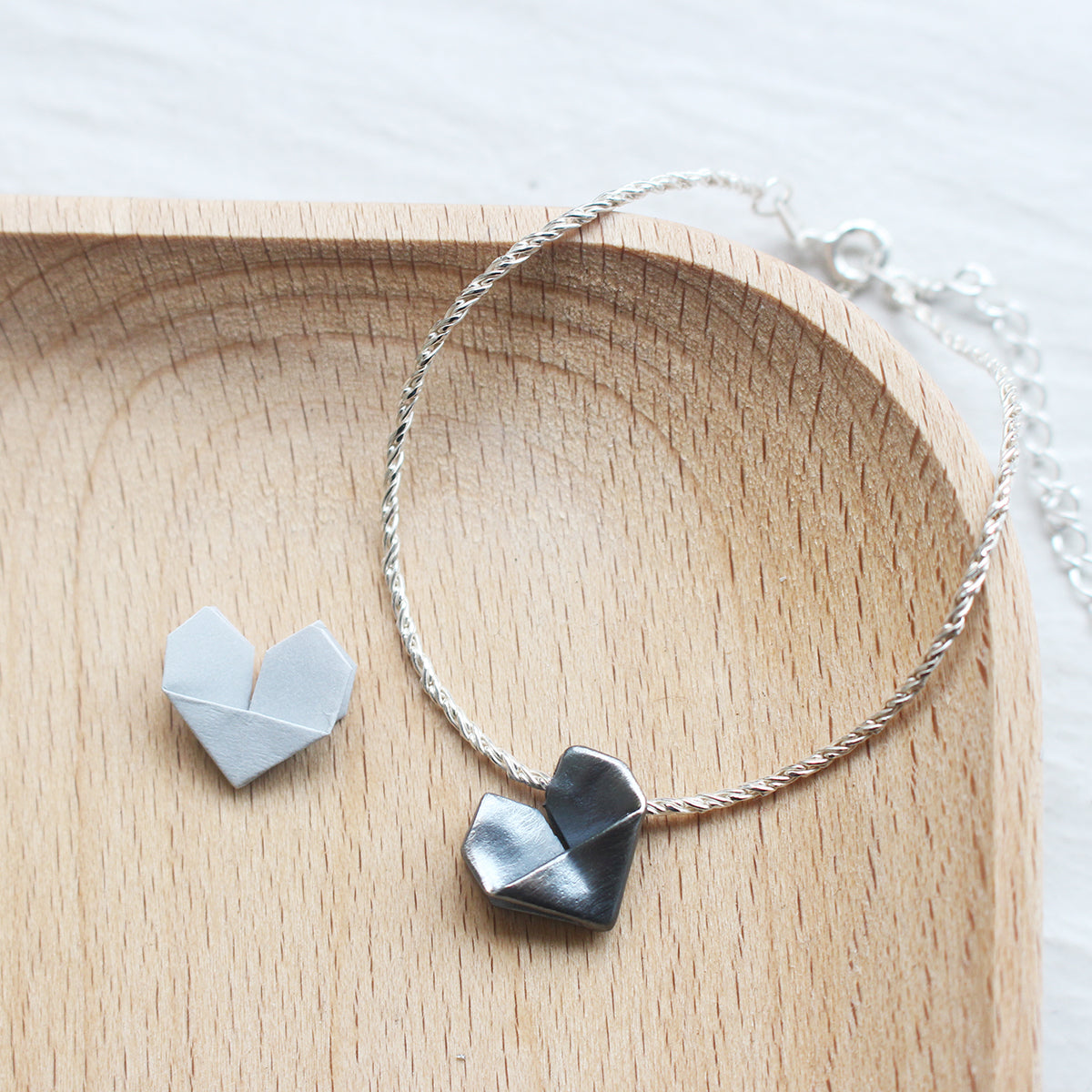 925 Black Silver Origami Heart Hand Strap (Personalised)