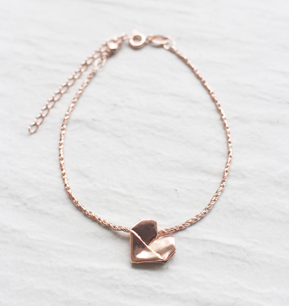 925 Silver Rose Gold Origami Heart Hand Strap (Personalised)