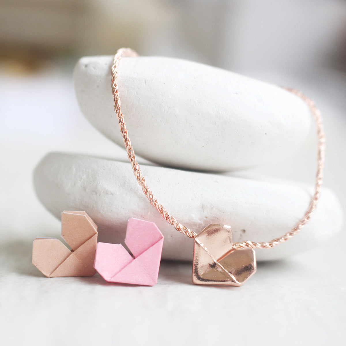 925 Silver Rose Gold Origami Heart Hand Strap (Personalised)