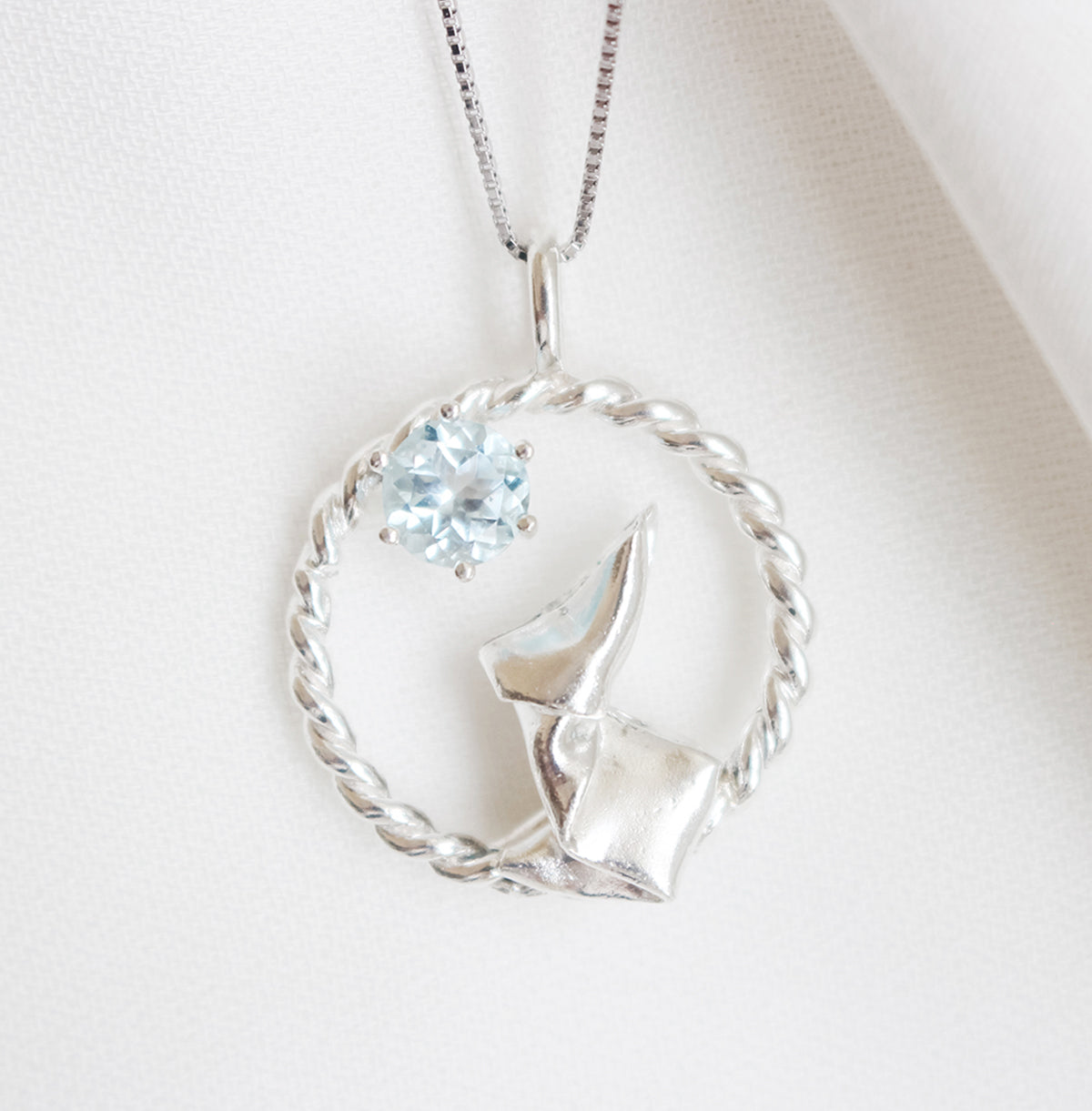 Origami Moon Rabbit with Sky Blue Topaz Necklace