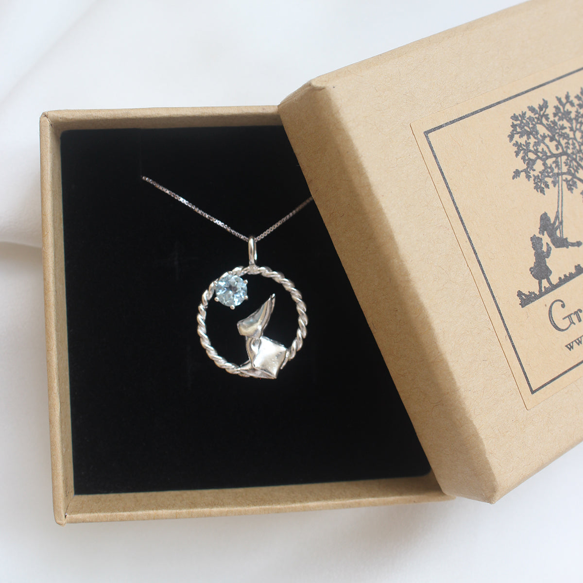 Origami Moon Rabbit with Sky Blue Topaz Necklace
