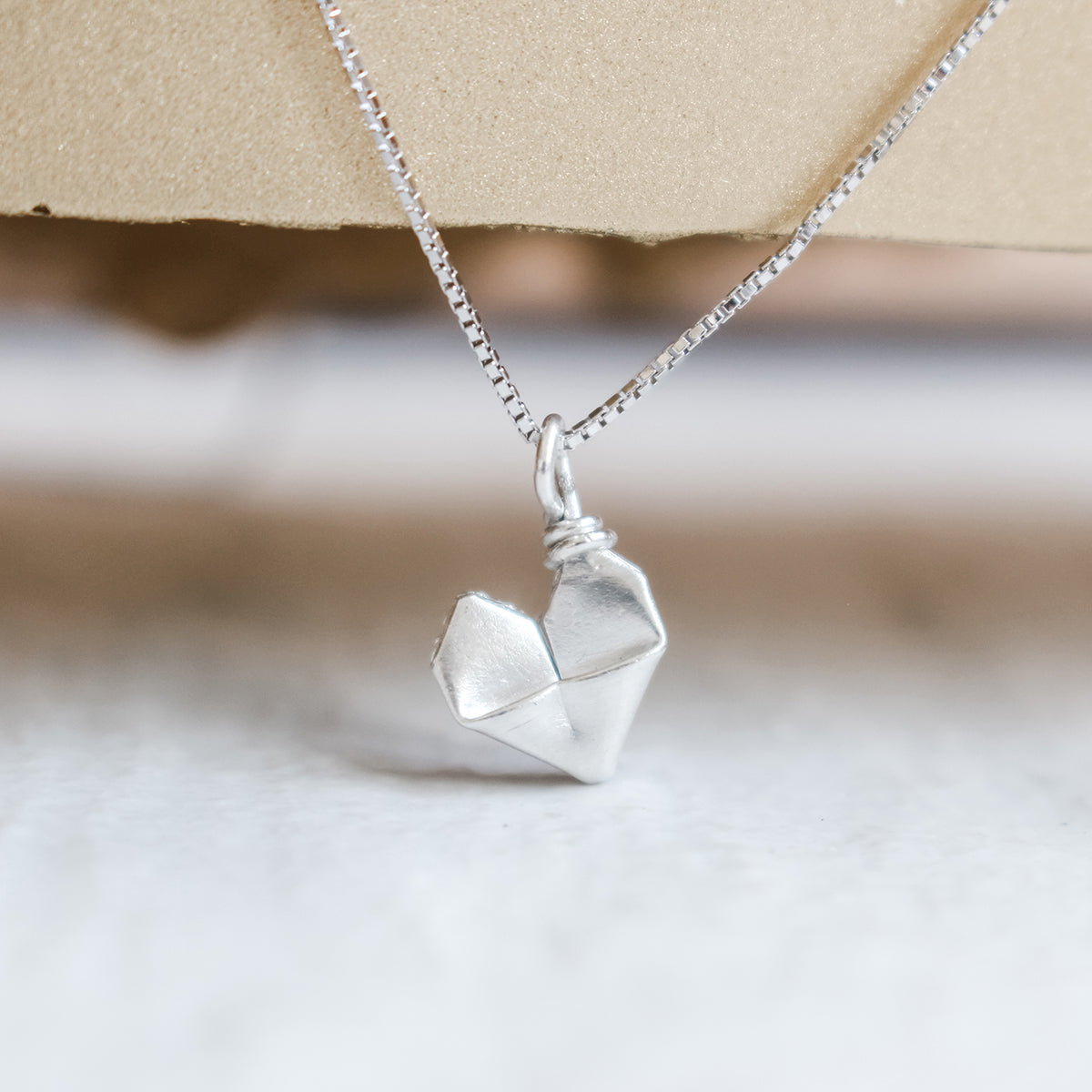Silver Origami Mini Heart Necklace (8mm)