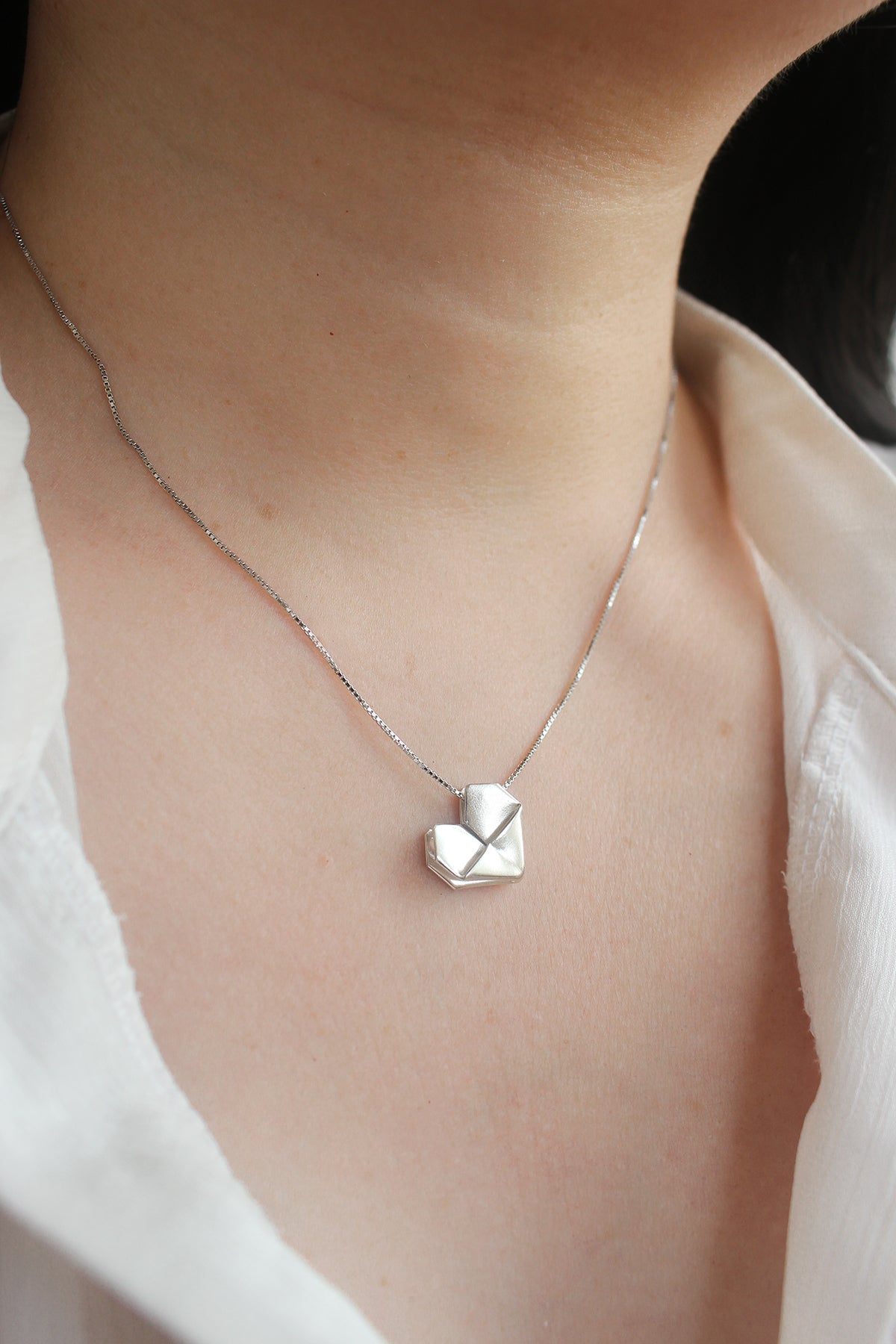 Origami Silver Heart Necklace / Sterling Silver Paper Heart Necklace / Folding Heart Necklace