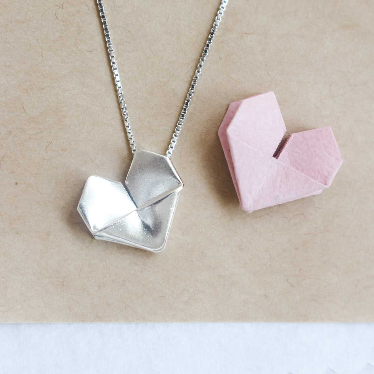 Origami Silver Heart Necklace / Sterling Silver Paper Heart Necklace / Folding Heart Necklace