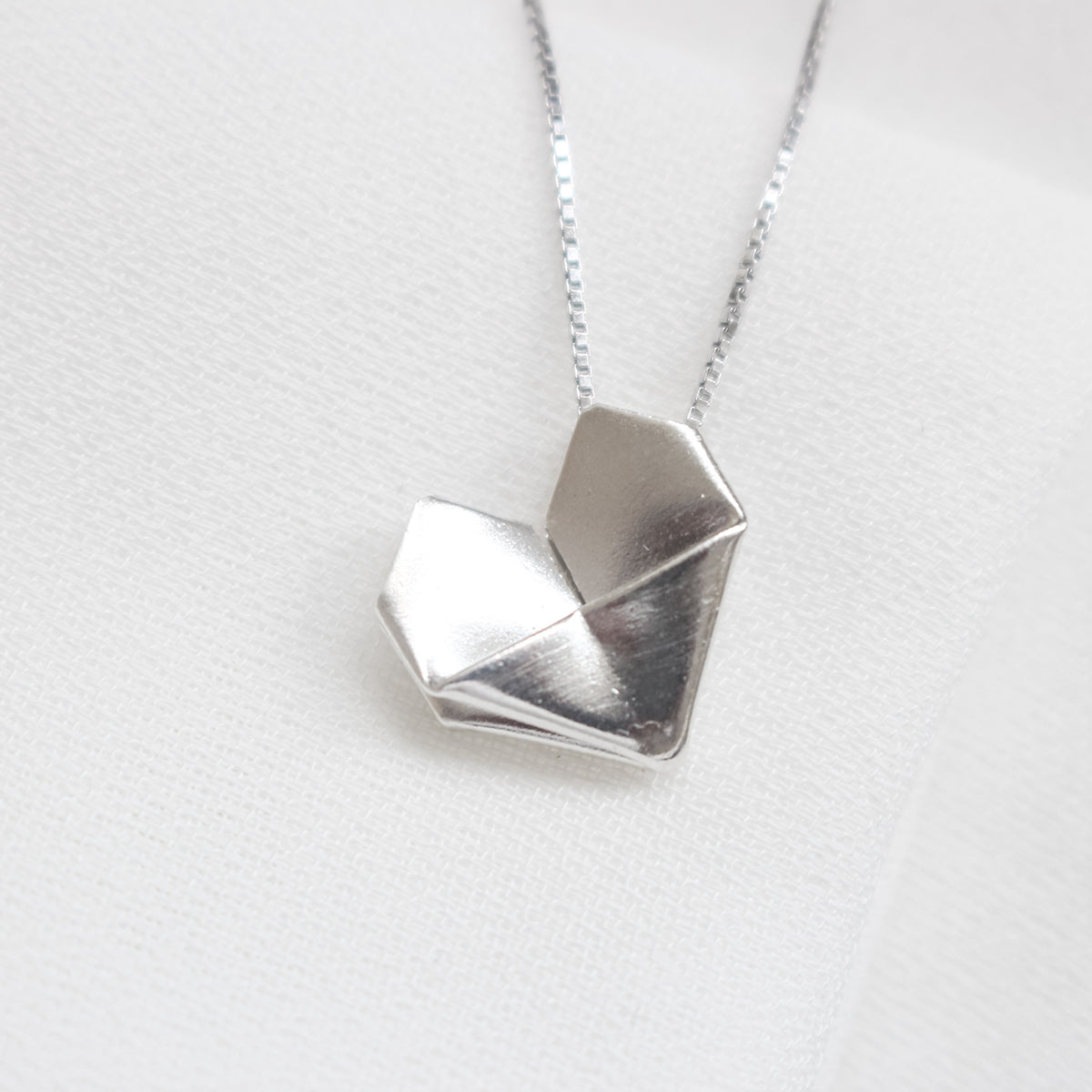 Origami Silver Heart Necklace / Sterling Silver Paper Heart Necklace / Folding Heart Necklace