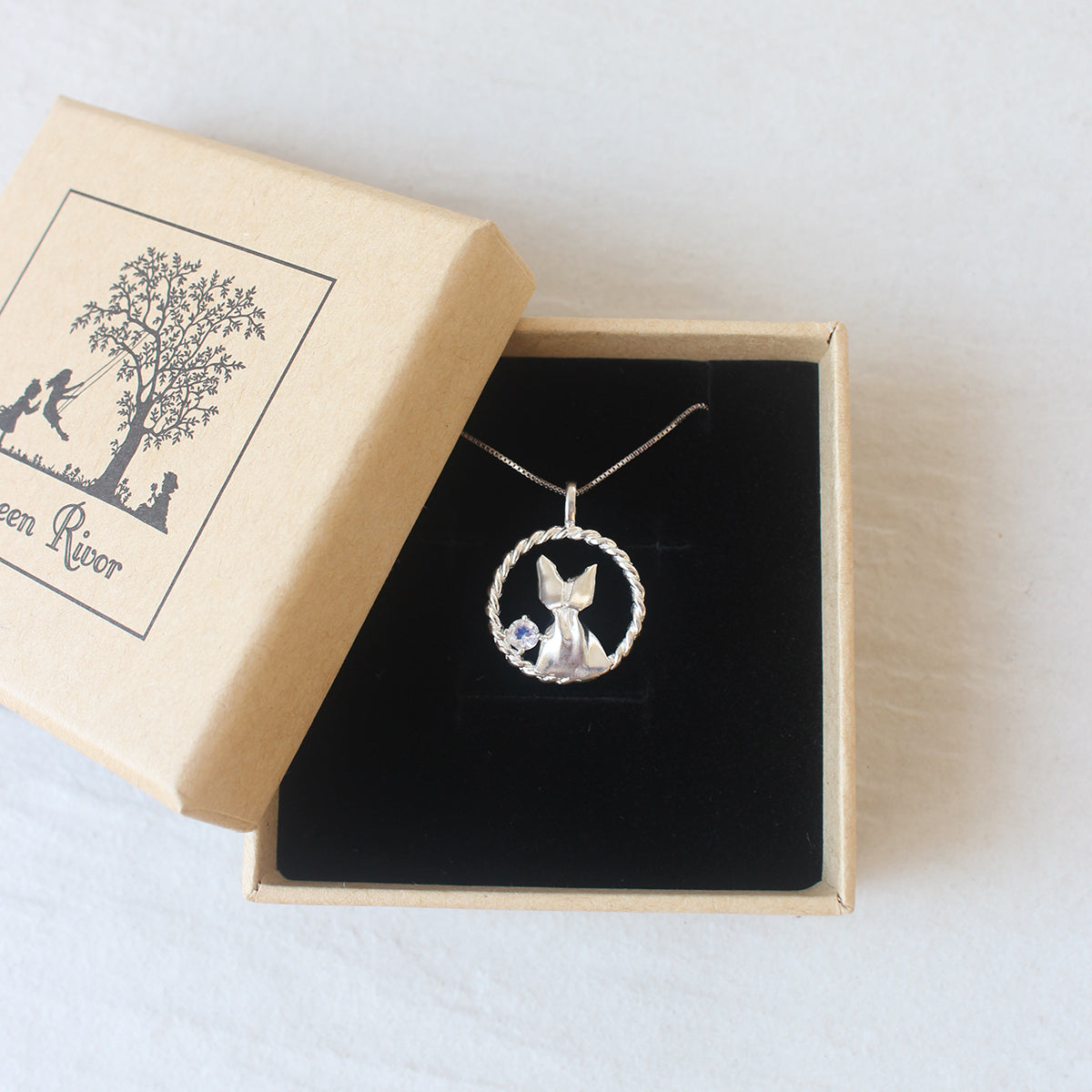 925 Silver Origami Cat and Moonstone Necklace