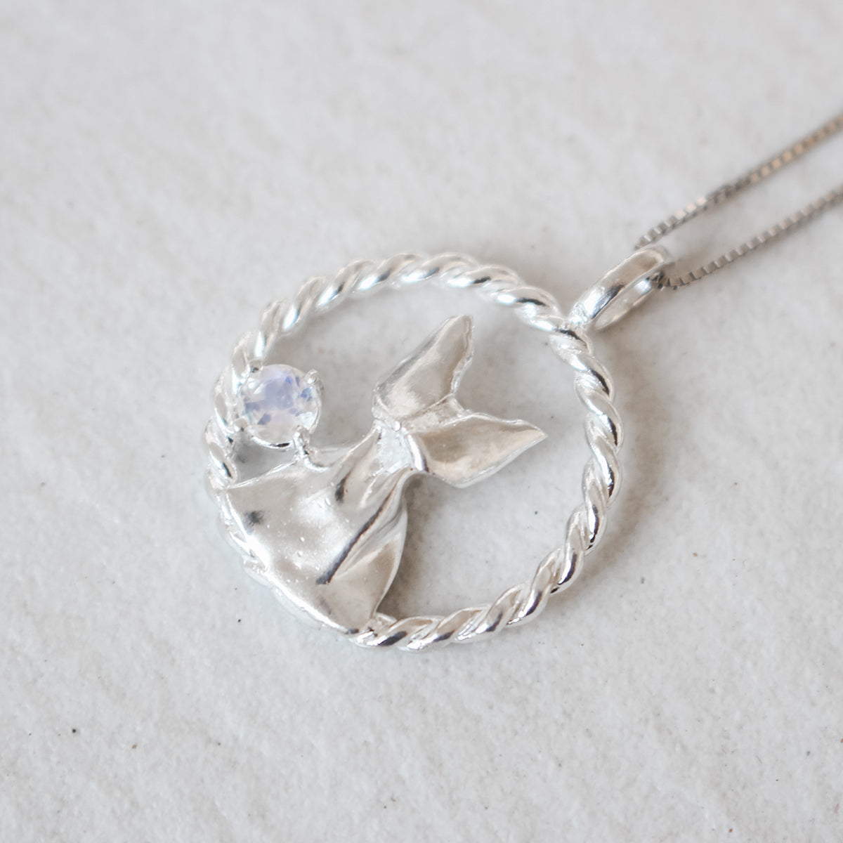925 Silver Origami Cat and Moonstone Necklace