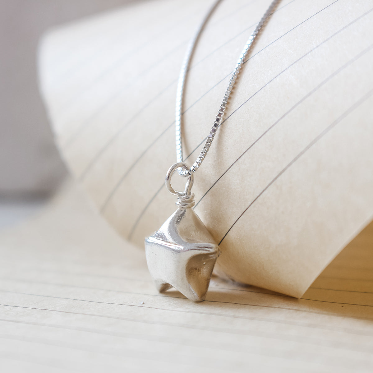 Silver Lucky Star Necklace/Origami Star Silver Necklace/Paper Star Necklace