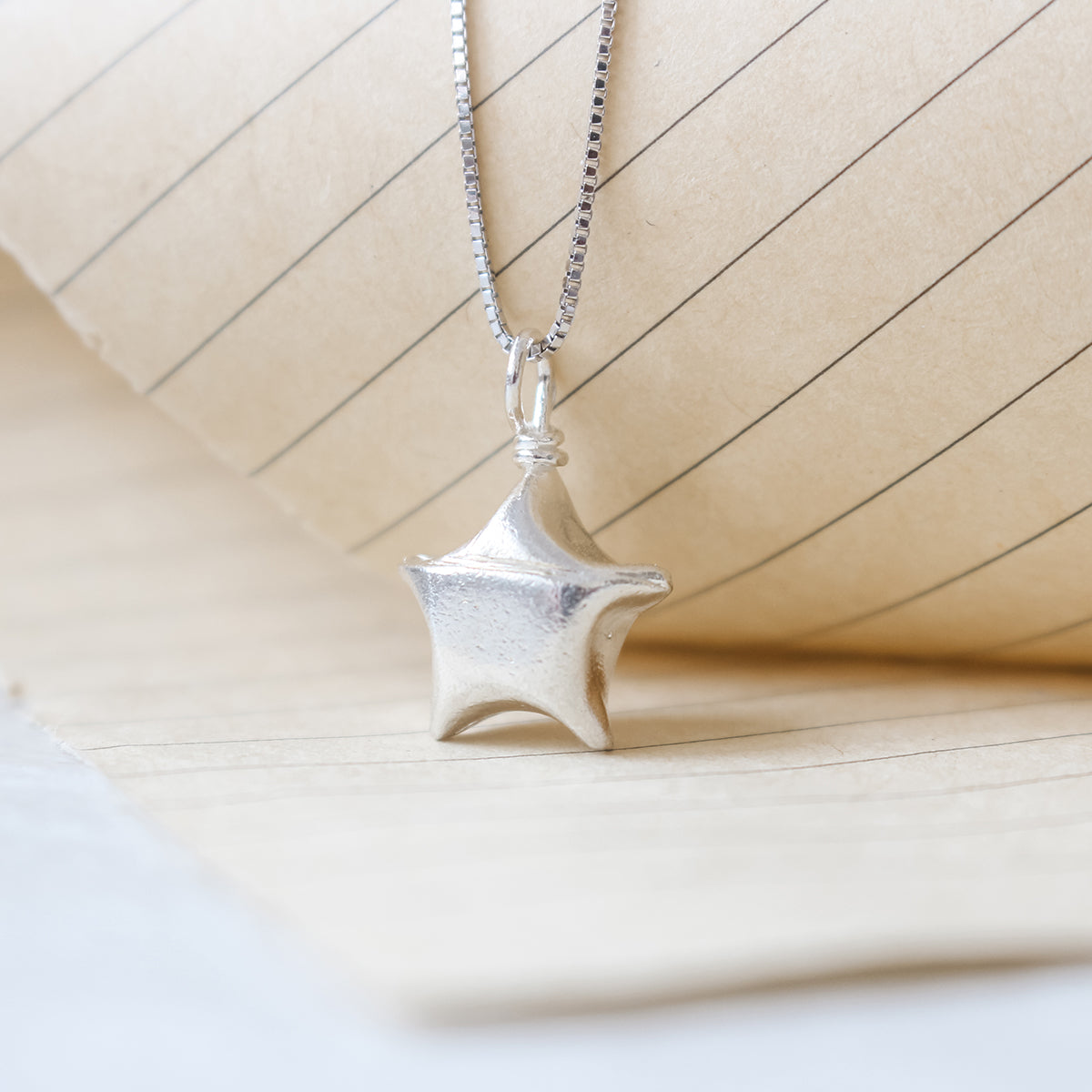 Silver Lucky Star Necklace/Origami Star Silver Necklace/Paper Star Necklace