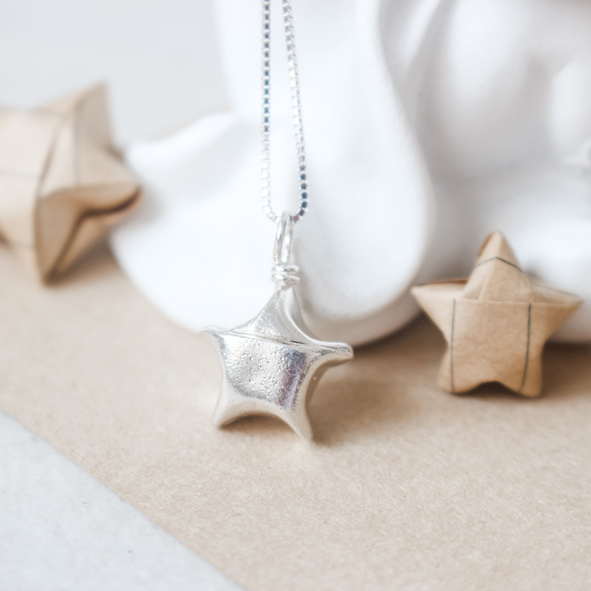 Silver Lucky Star Necklace/Origami Star Silver Necklace/Paper Star Necklace