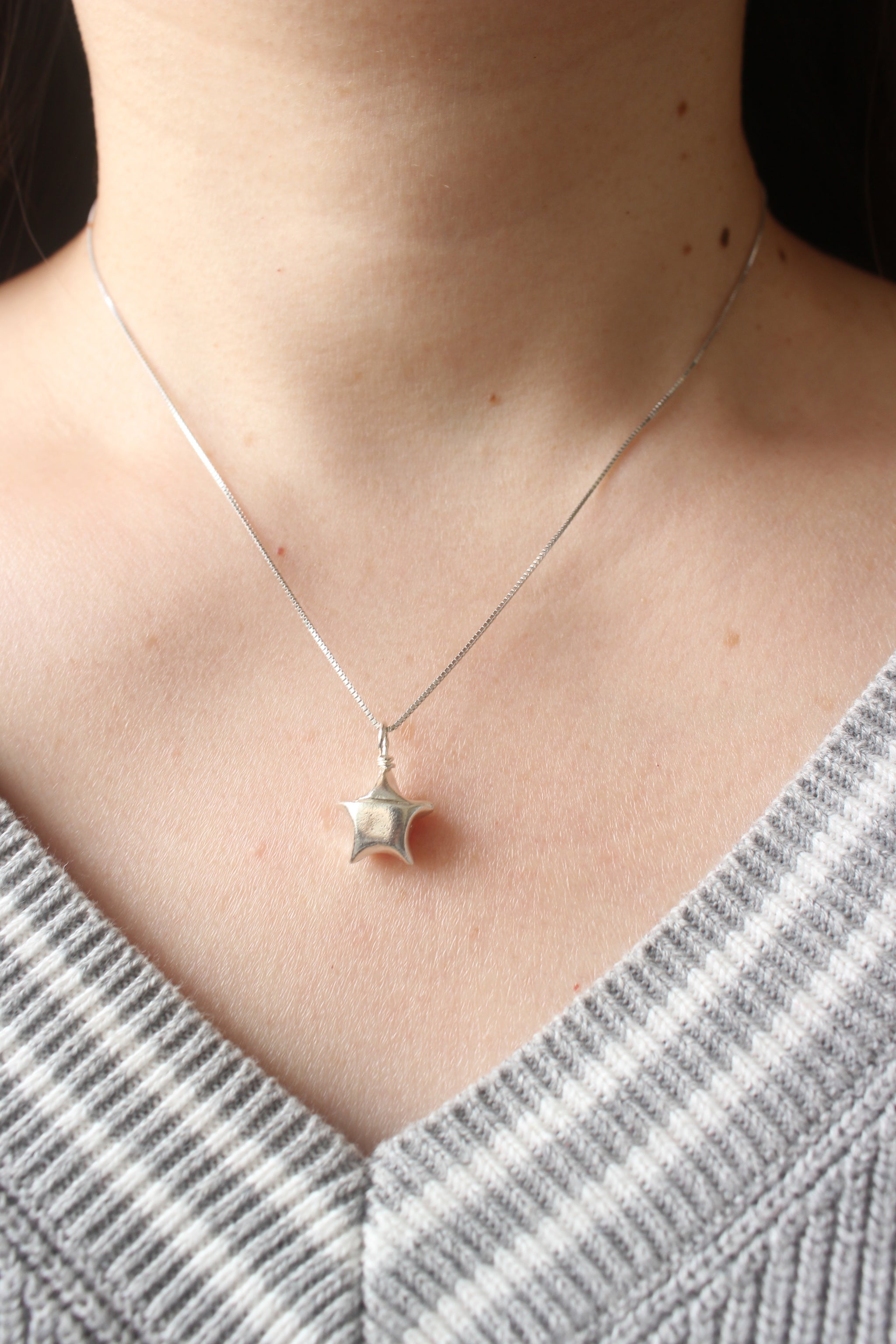 Silver Lucky Star Necklace/Origami Star Silver Necklace/Paper Star Necklace