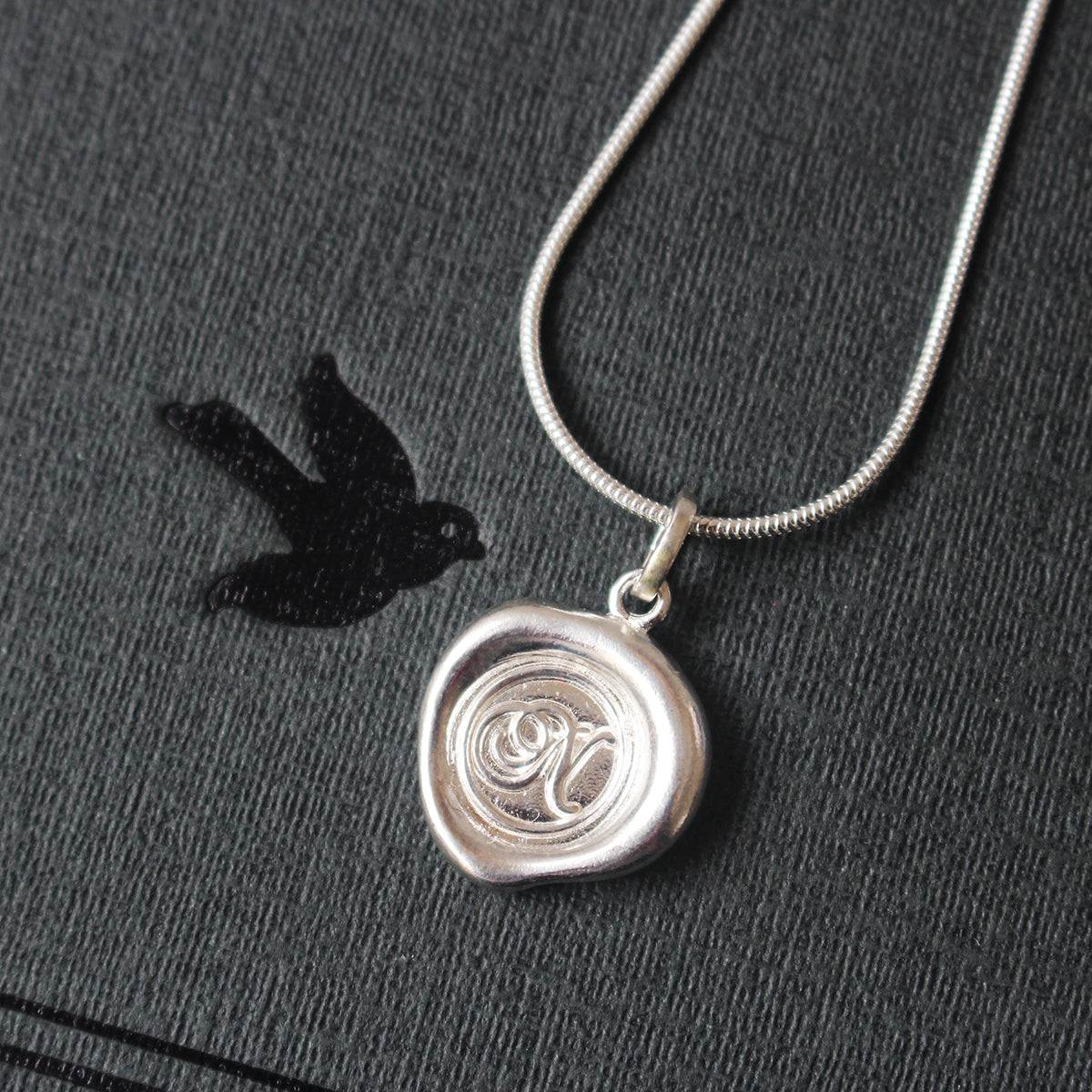 Sterling Silver Wax Seal Necklace - Initial Monogram N