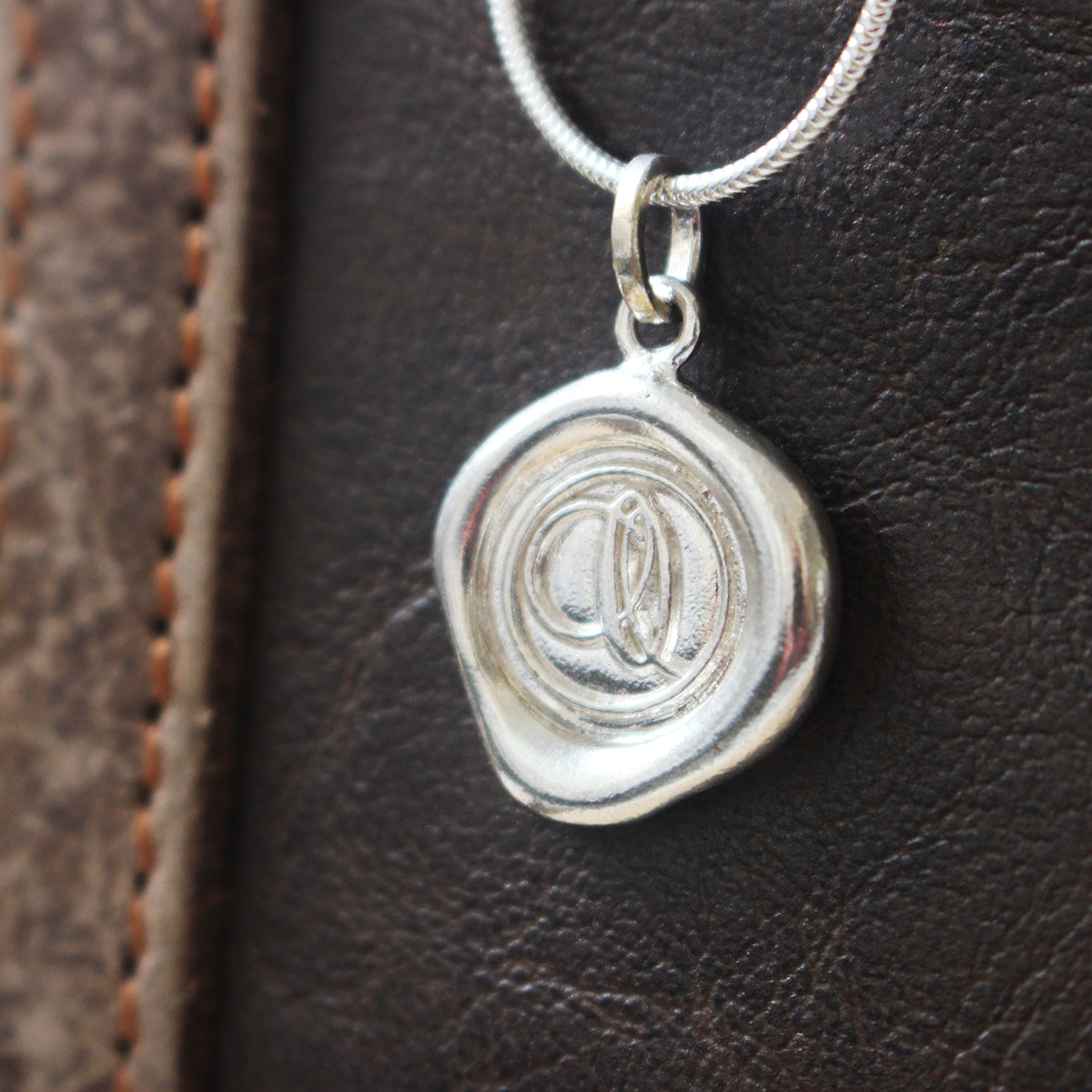 Sterling Silver Wax Seal Necklace - Initial Monogram O