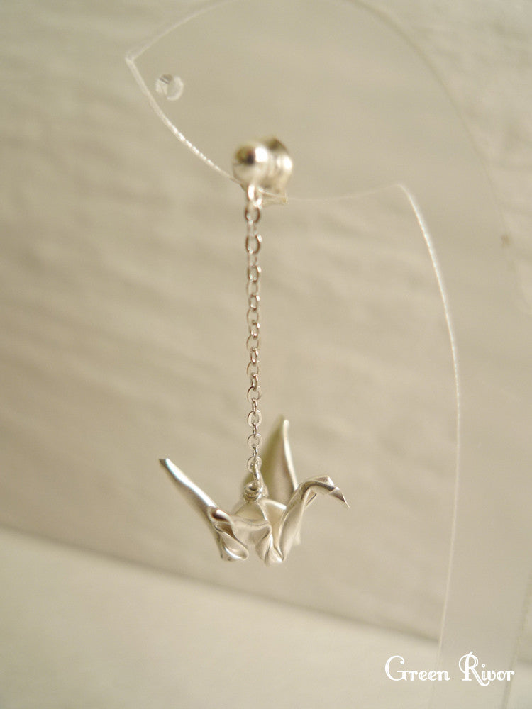 925 Sterling Silver Origami Crane Dangling Earrings