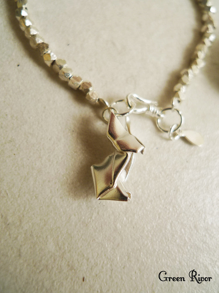 Origami Rabbit Matte Silver Sand Bracelet