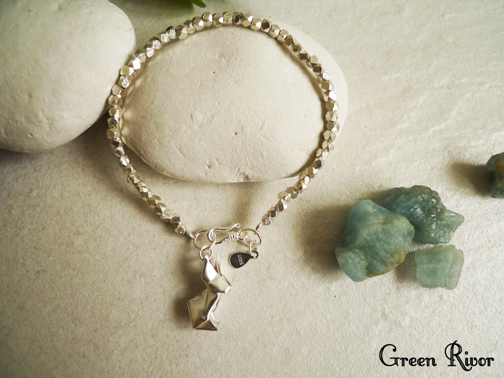 Origami Rabbit Matte Silver Sand Bracelet