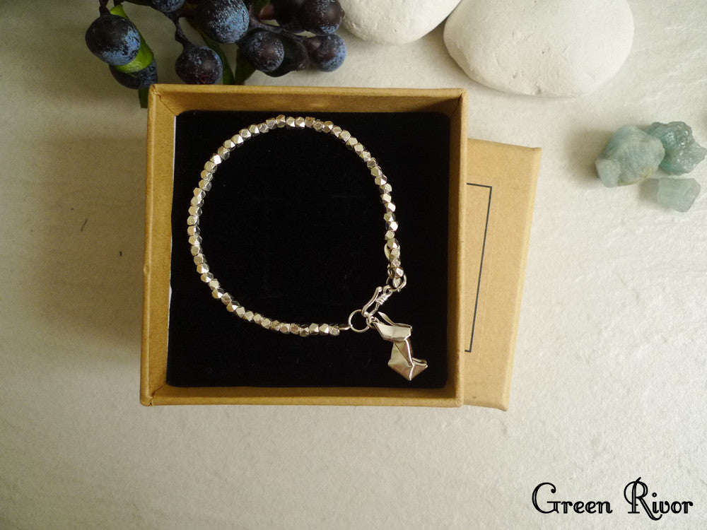 Origami Rabbit Matte Silver Sand Bracelet