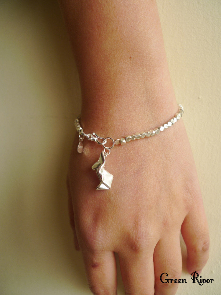 Origami Rabbit Matte Silver Sand Bracelet