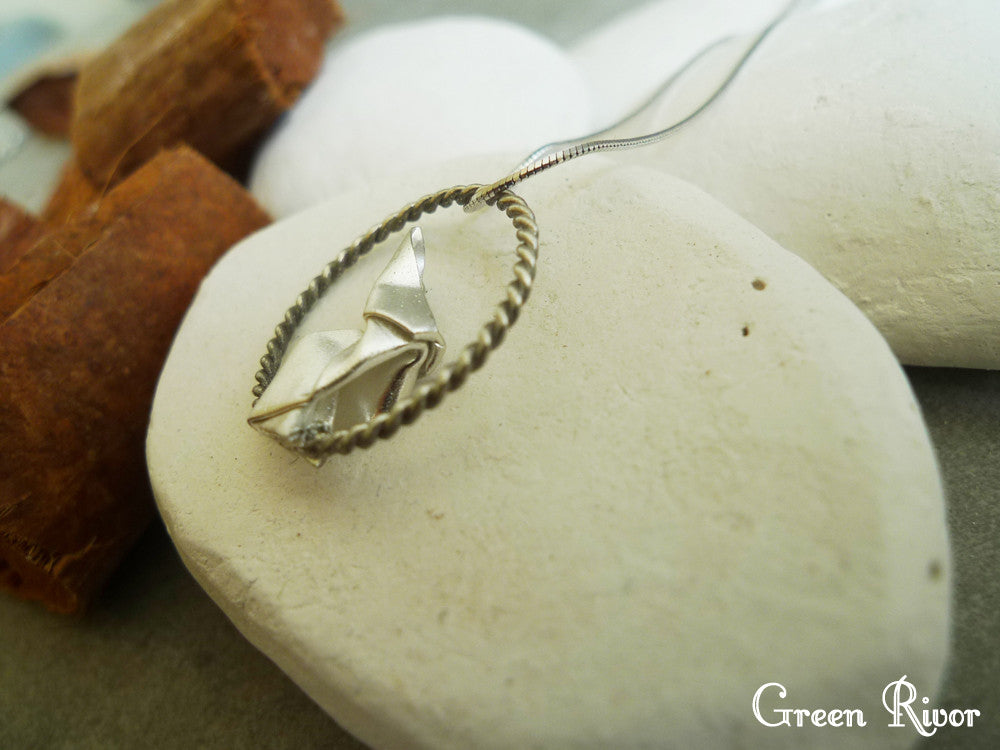 Origami Rabbit & Moon Necklace / Silver Rabbit & Moon Necklace / Paper-folded Rabbit Necklace / Animal Necklace