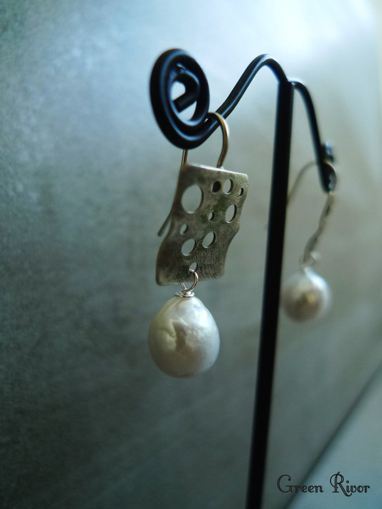 Antique Italian Brass Dangled with Baroque Pearls Earrings