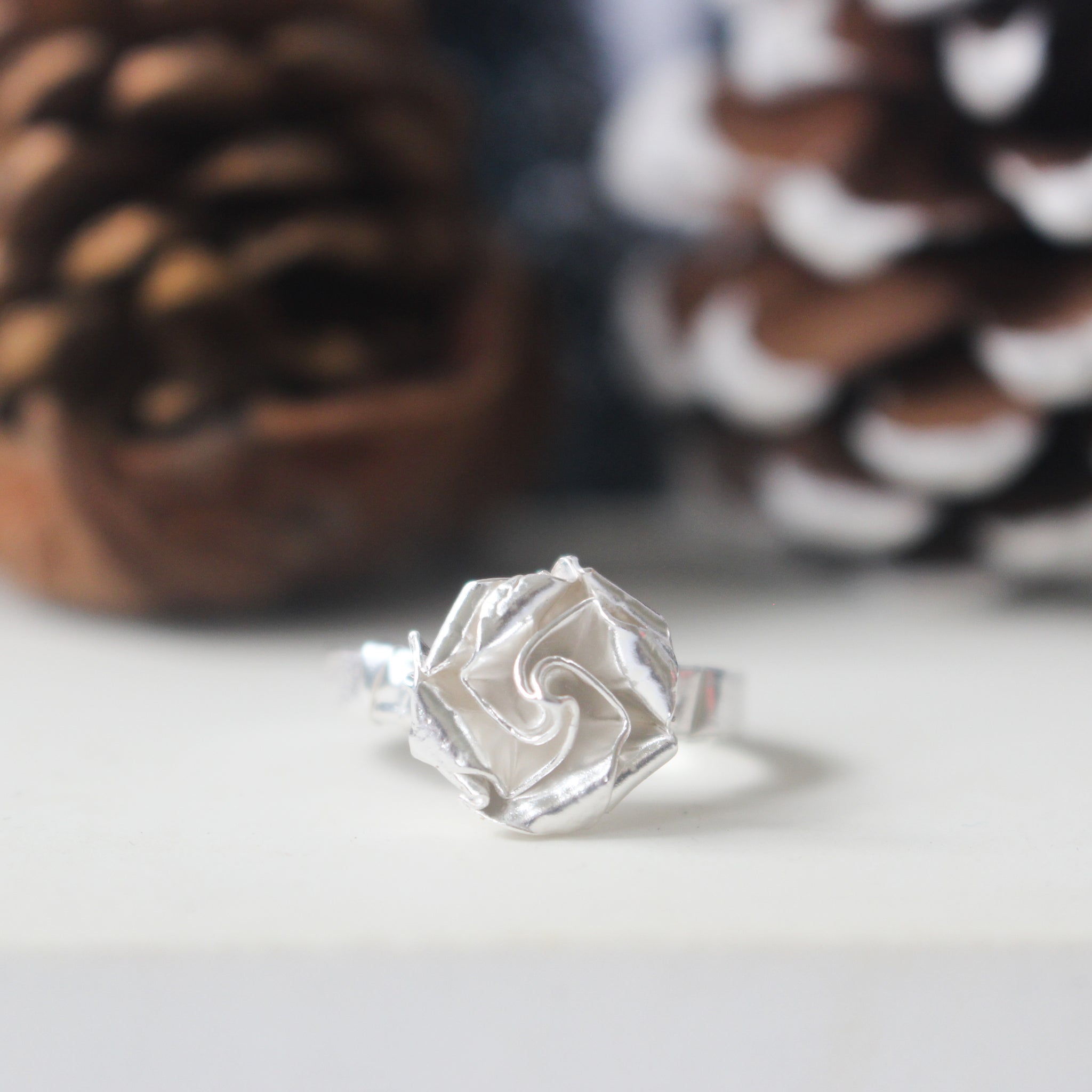 Ring A 925 Silver Origami Rose Ring Size 15