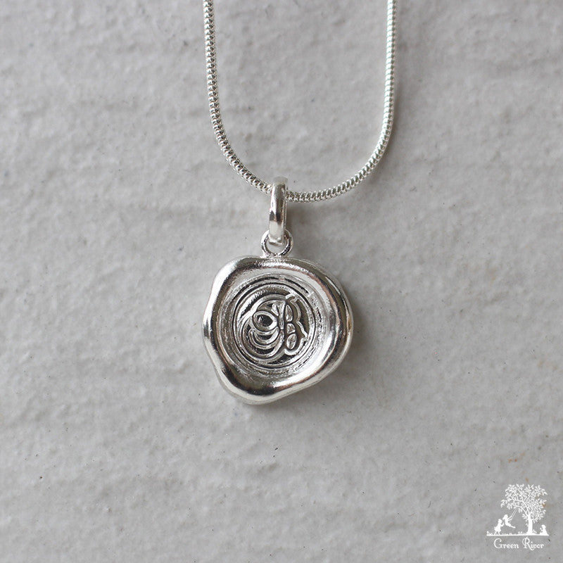 Sterling Silver Wax Seal Necklace - Initial Monogram B