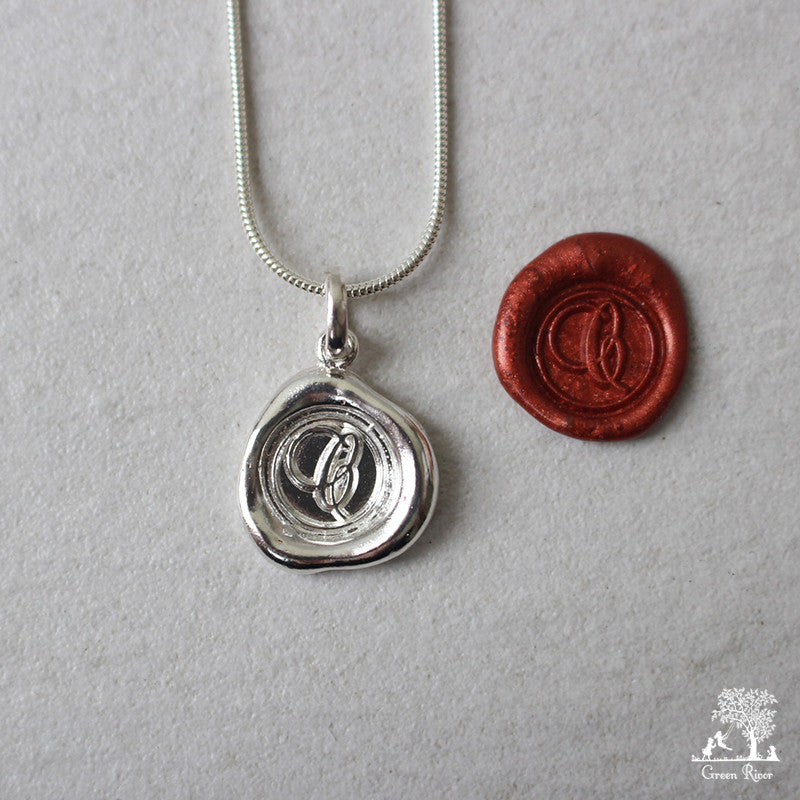 Sterling Silver Wax Seal Necklace - Initial Monogram C