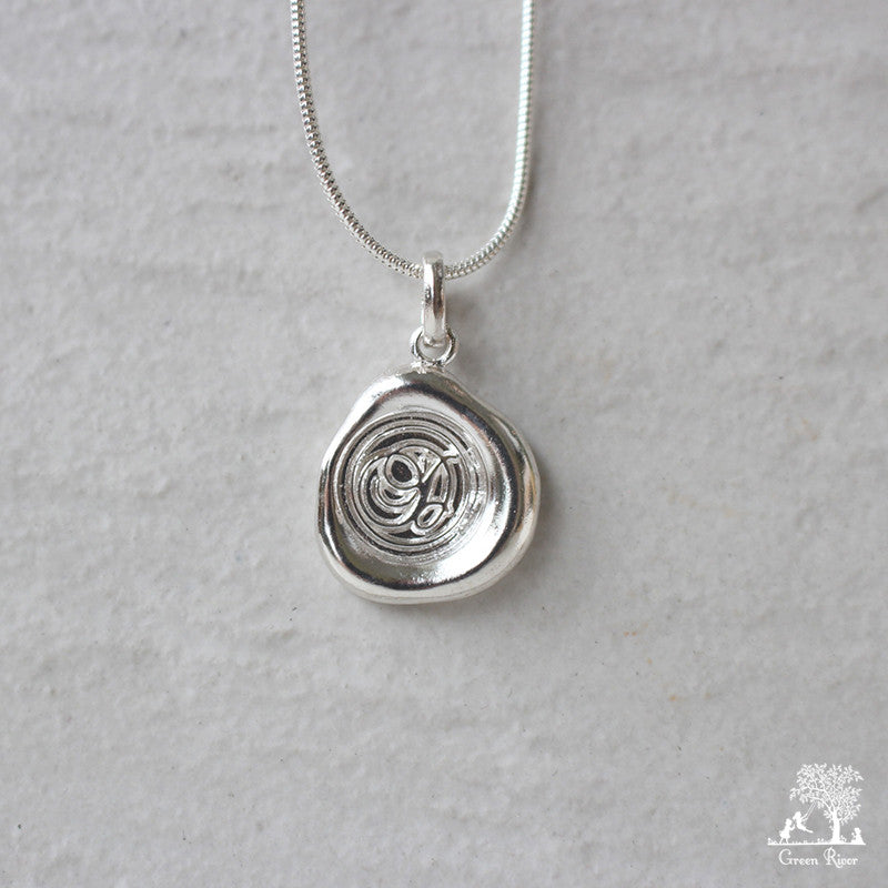 Sterling Silver Wax Seal Necklace - Initial Monogram D