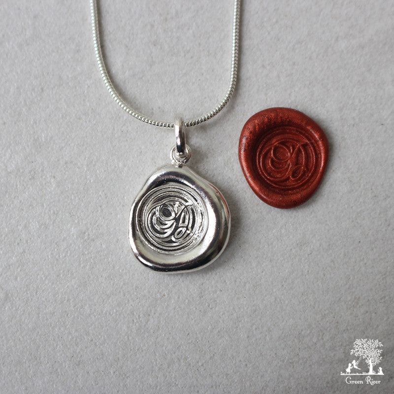 Sterling Silver Wax Seal Necklace - Initial Monogram D