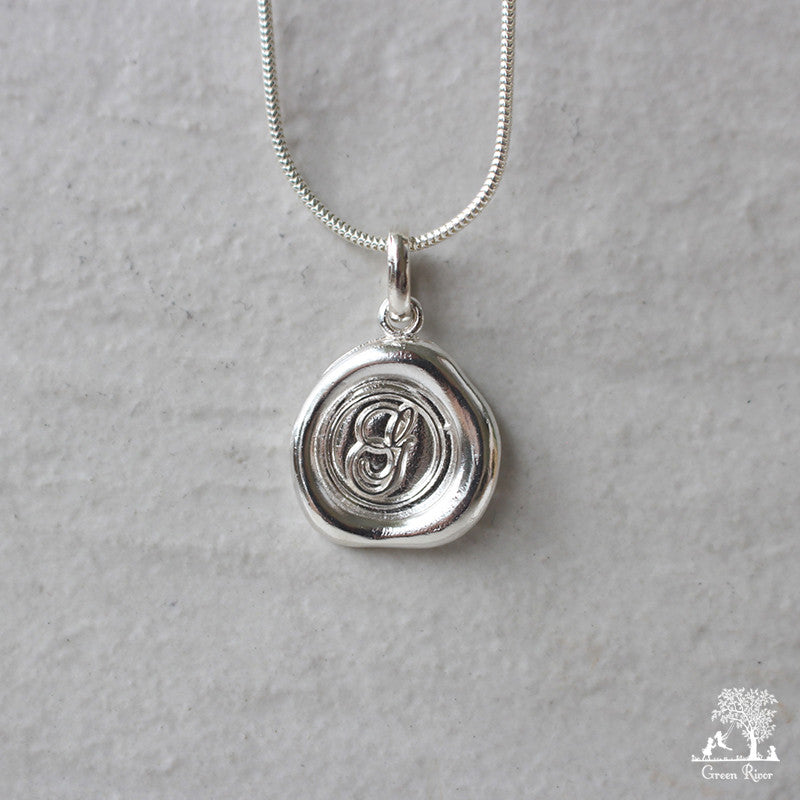 Sterling Silver Wax Seal Necklace - Initial Monogram G