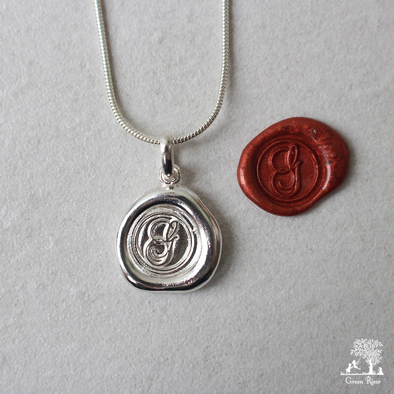 Sterling Silver Wax Seal Necklace - Initial Monogram G